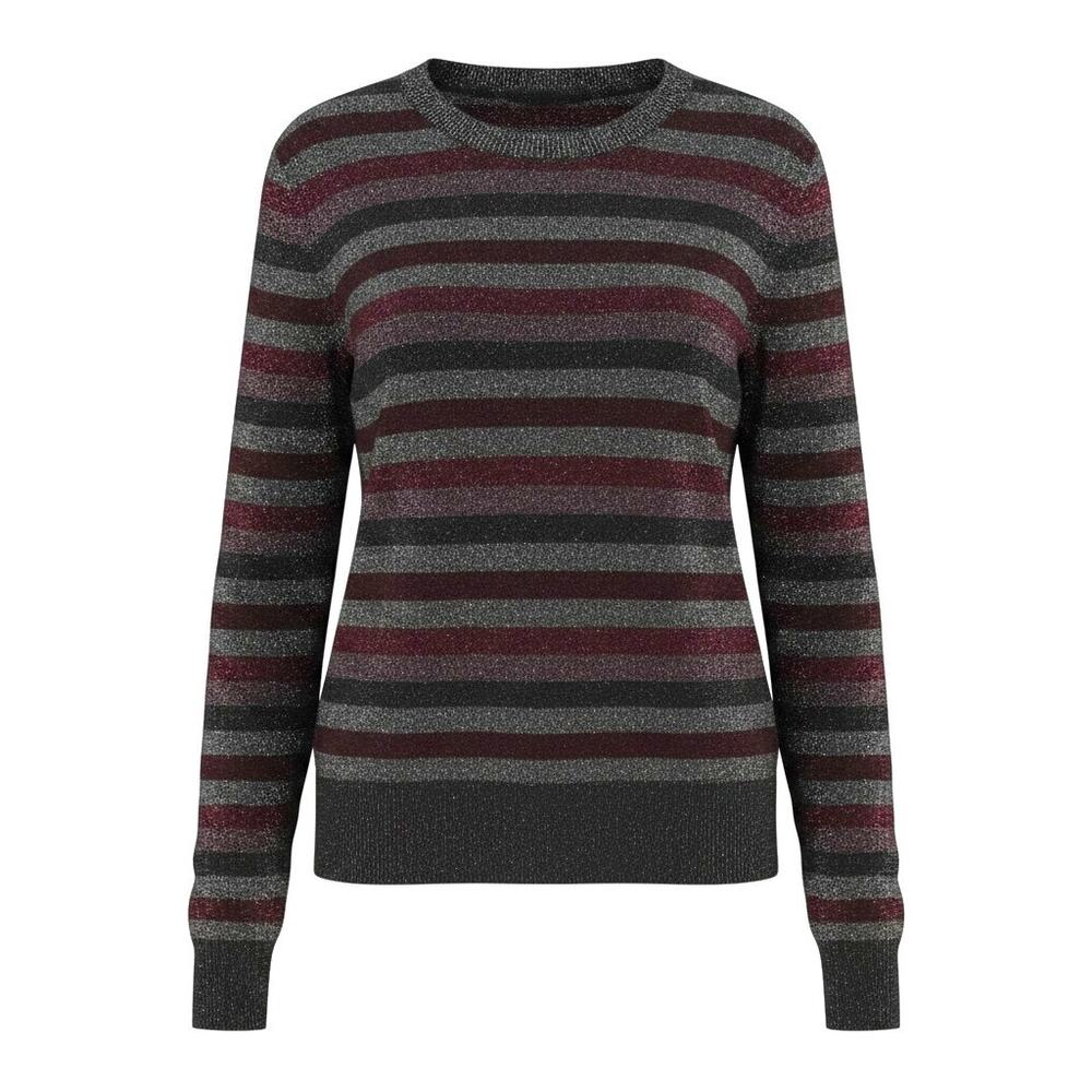 Pam & Gela Women's Size L Sweater Metallic Black Plum Stripe Crew-Neck Pullover